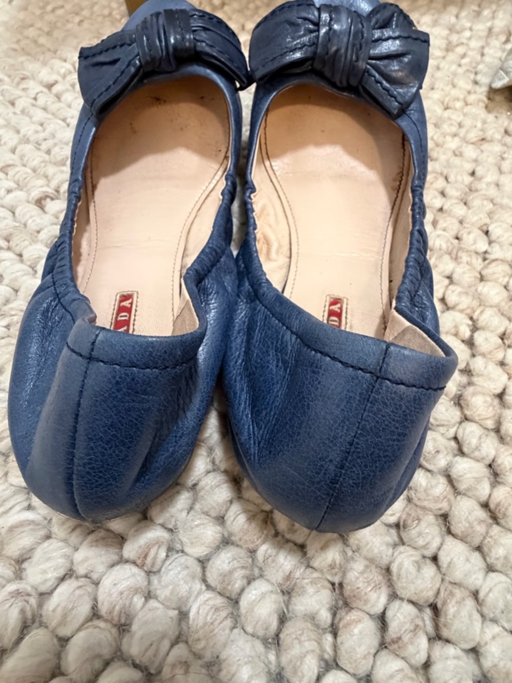 Prada Navy Leather Bow Ballet Flats - Picture 4 of 5